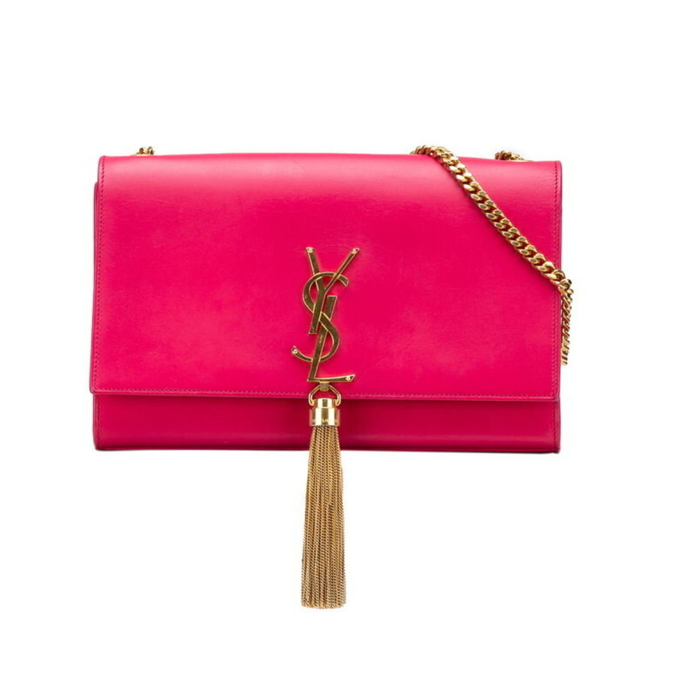 Saint Laurent YSL Monogram Tassel Kate Chain Shoulder Bag Pink Gold Leather